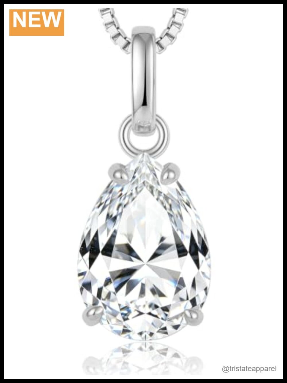 Moissanite Pear Pendant Necklace 925 Sterling Silver White Gold Plated